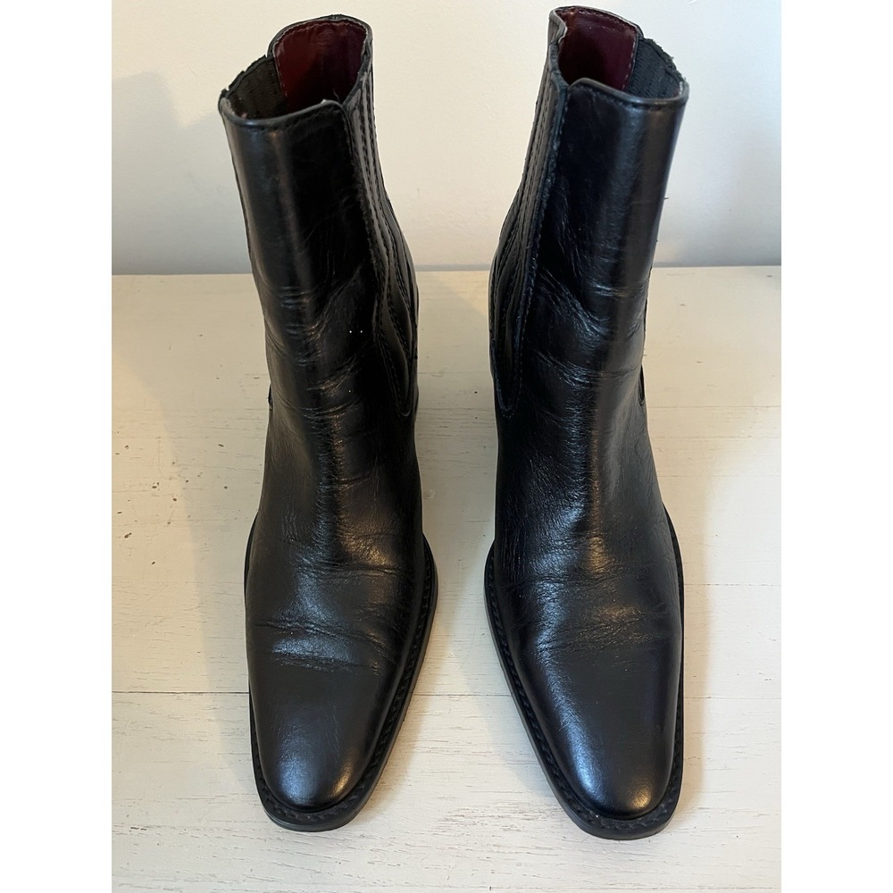 Zara Women's Black Leather Heeled Ankle Boots Pull On Size 40‎